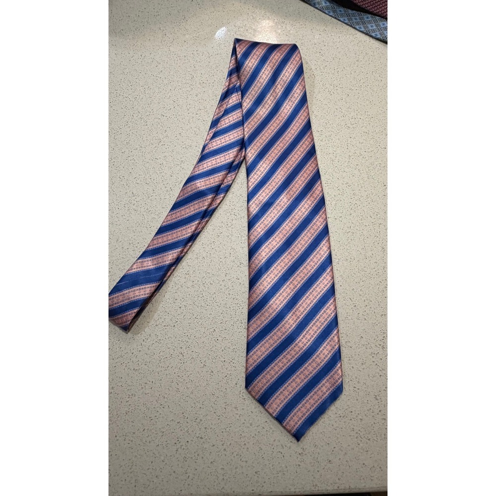 Stefano Ricci Mens Blue Pink Striped Silk Tie Made in Italy Geometric Formal